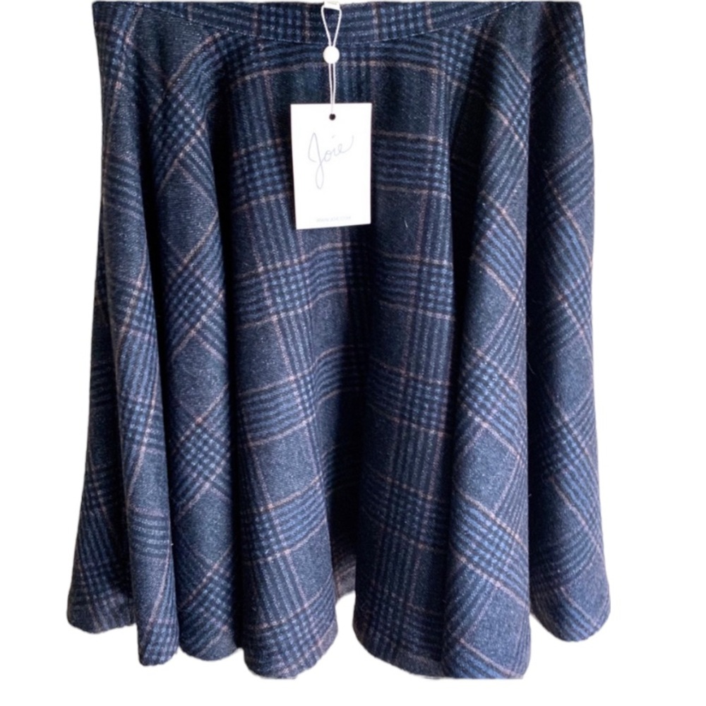 Joie Virgin Wool Skirt Navy Plaid Fit & Flare S Blue